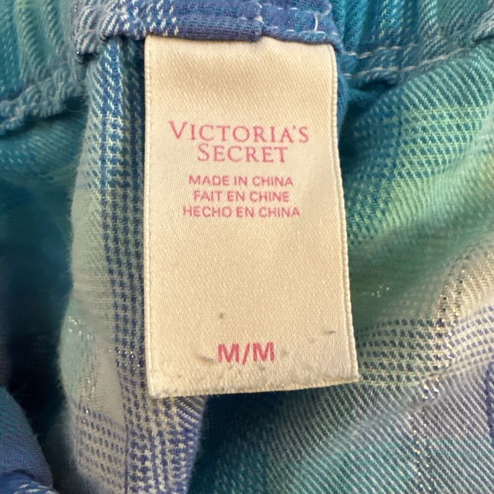 VICTORIAS SECRET 100% Cotton Blue Multicolored Plaid Lounge Pants Size Medium - Picture 2 of 8